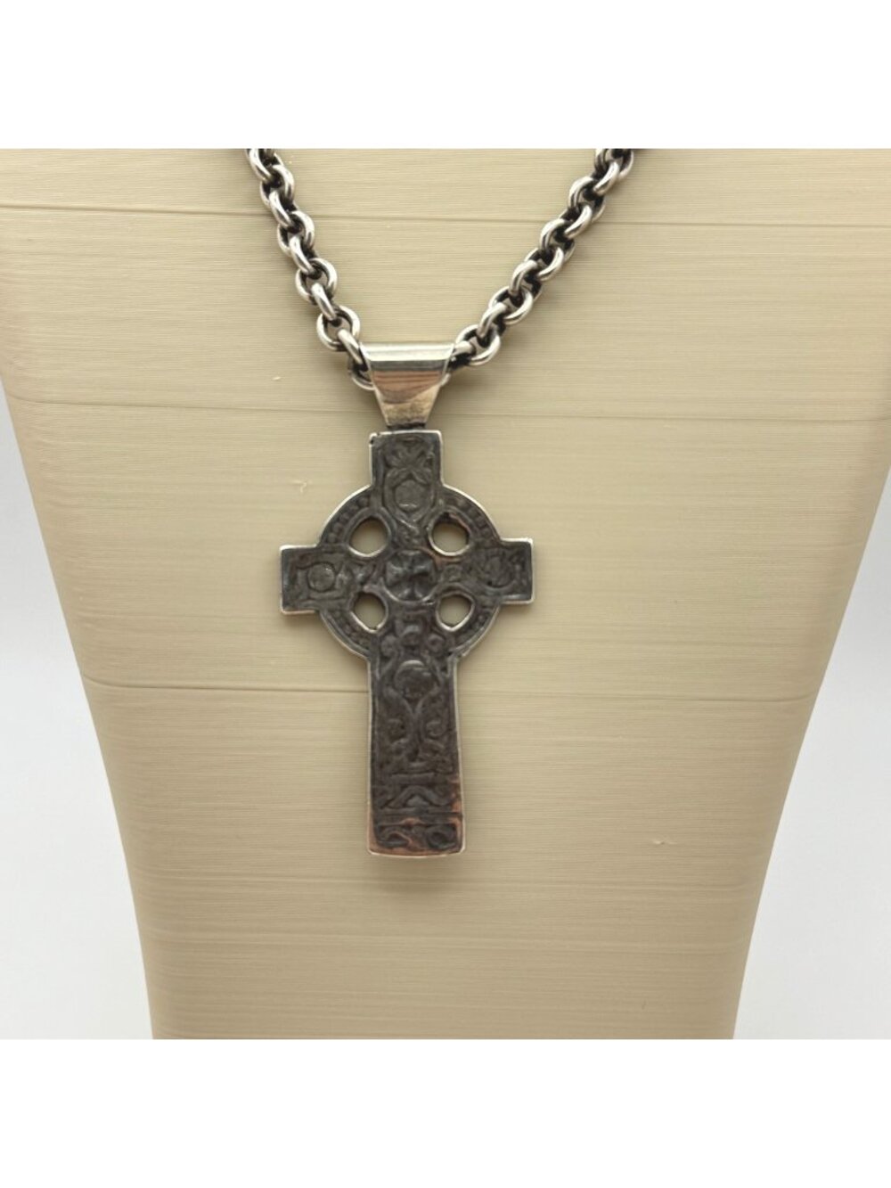 Celtic Cross Pendant Necklace Sterling Silver Engraved Signed Crucifix Chain 18"